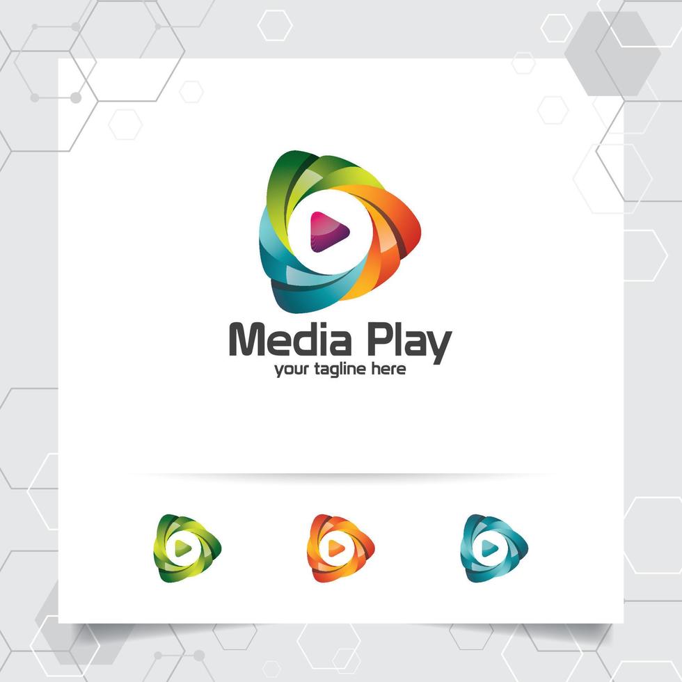 vecteur de conception de logo de lecture multimédia avec concept d'icône de musique de lecture colorée pour studio, application et multimédia.