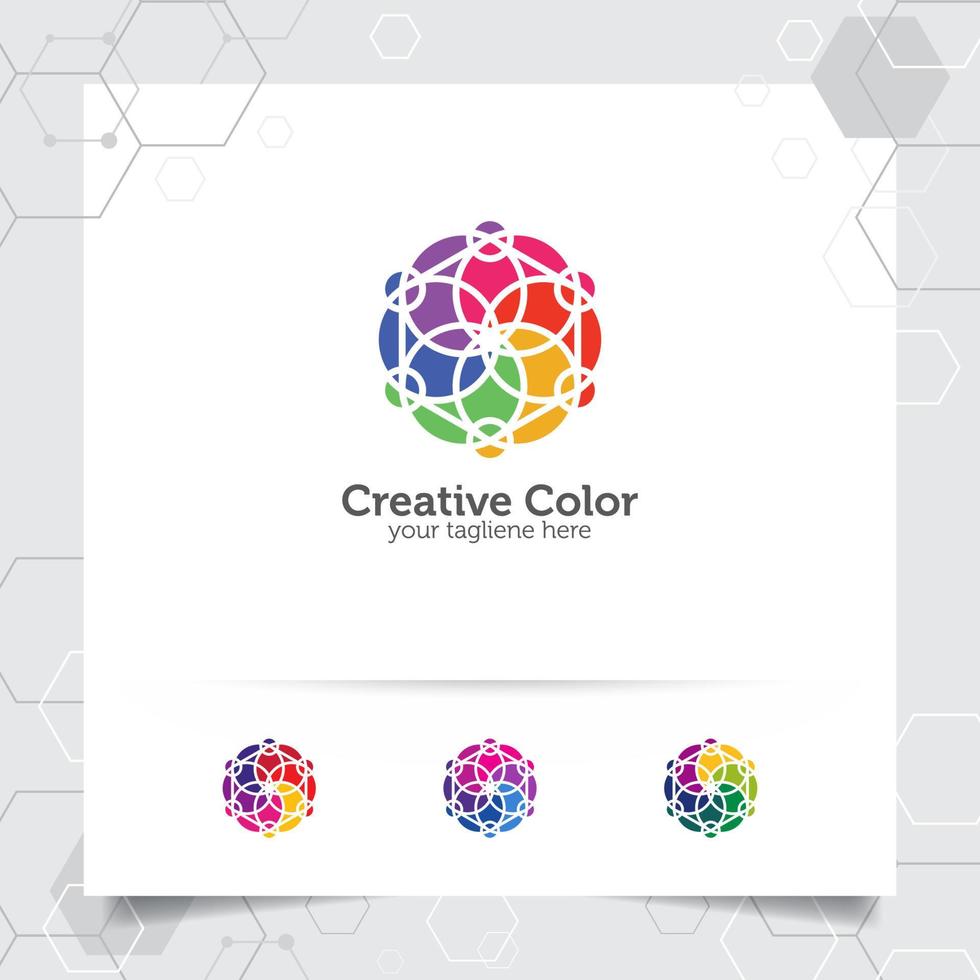 création de logo de cercle coloré avec concept de fleur et cercle géométrique. élément vectoriel coloré abstrait utilisé pour le studio et la technologie.