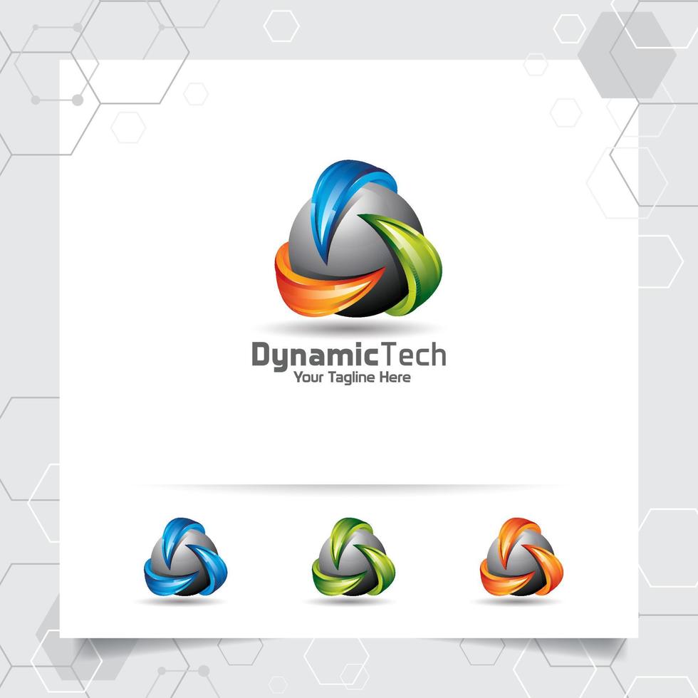 Concept de conception de logo triangle 3d d'élément de symbole de flèche, logo vectoriel triangle coloré utilisé pour la finance, la comptabilité et le conseil.
