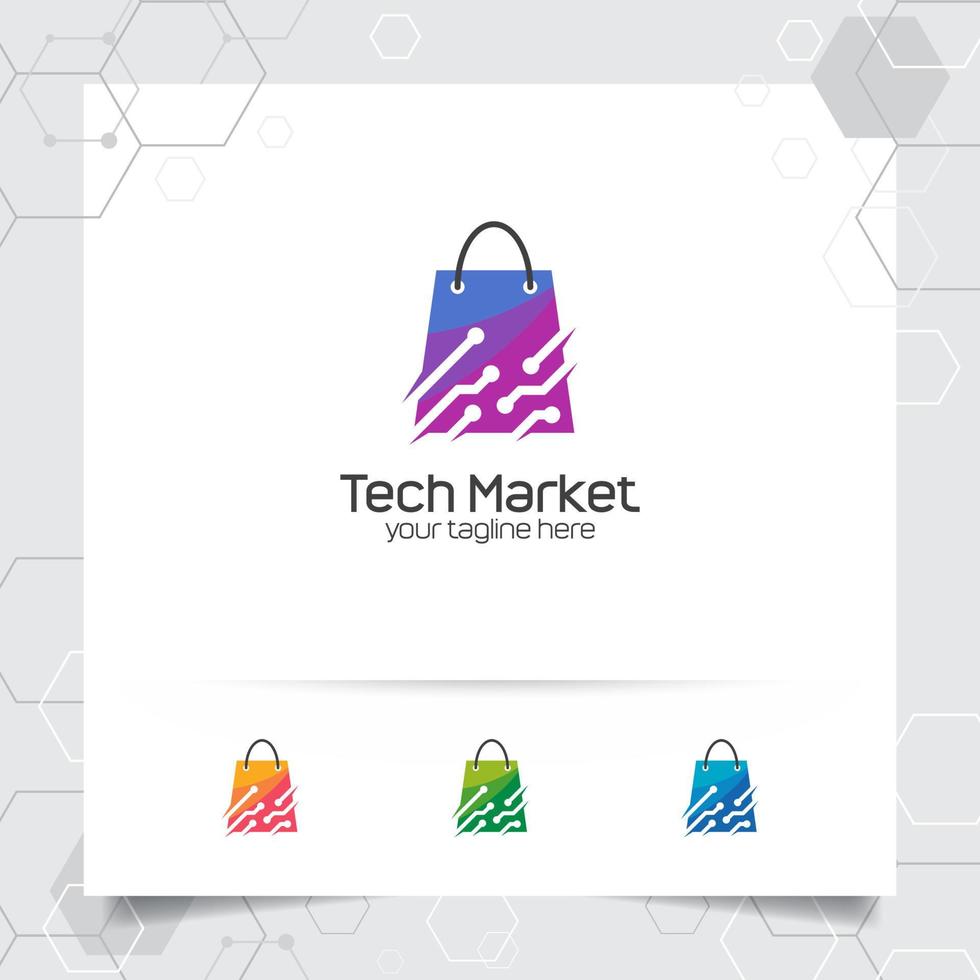 concept de conception de logo de sac à provisions d'icône de boutique en ligne et vecteur de technologie utilisé pour le marchand, le commerce électronique et le supermarché.