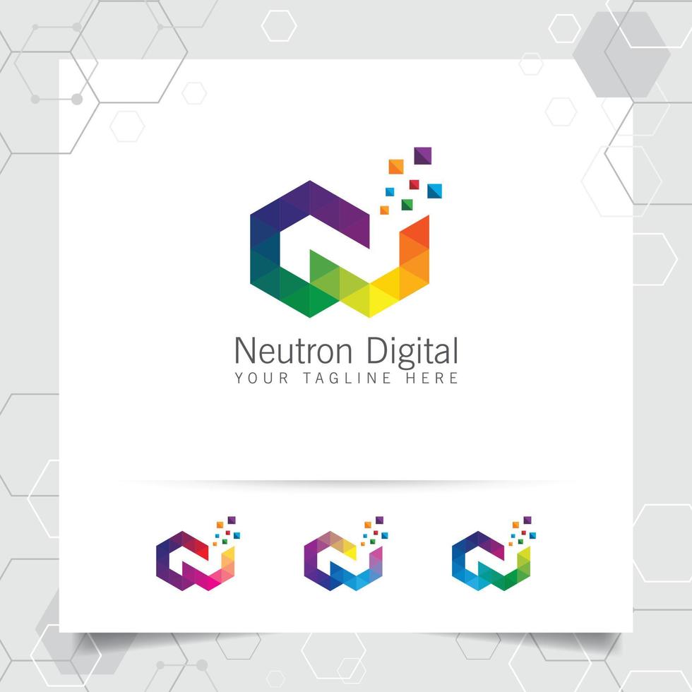 logo numérique lettre n vecteur de conception avec pixel coloré moderne pour la technologie, les logiciels, les studios, les applications et les entreprises.