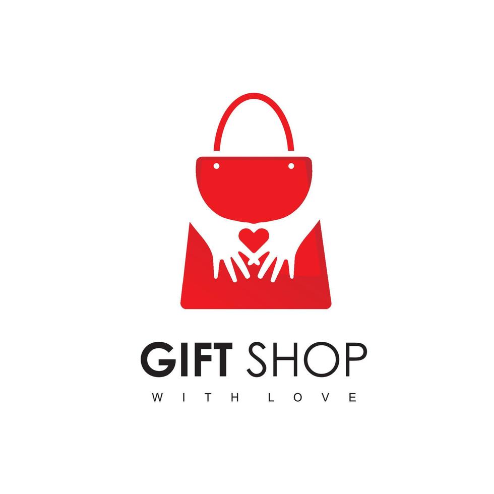 logo de la boutique de cadeaux avec silhouette amour main dans le symbole du sac vecteur