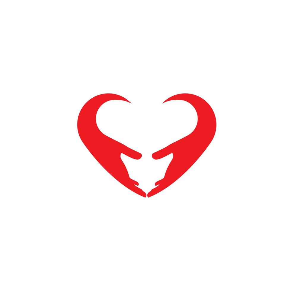 logo de corne de taureau avec symbole de main d'amour pour la société de soins aux taureaux vecteur