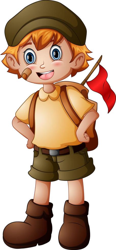 garçon explorateur avec uniforme scout vecteur