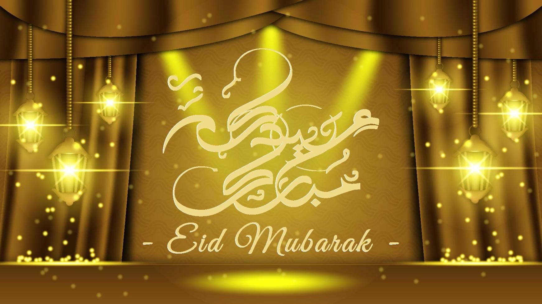 islamique eid mubarak, rideaux et lanternes, croissant et étoiles pour fond de carte ramadan kareem. affiche de vacances musulmane et islamique. mois de jeûne.religion,célébration vecteur