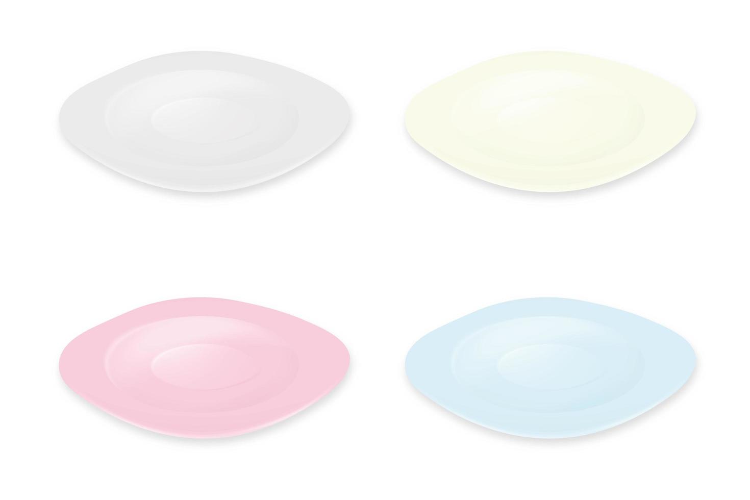 ensemble d'assiettes colorées isolées sur blanc. les plaques sont rectangulaires, carrées. illustration vectorielle eps10. vecteur