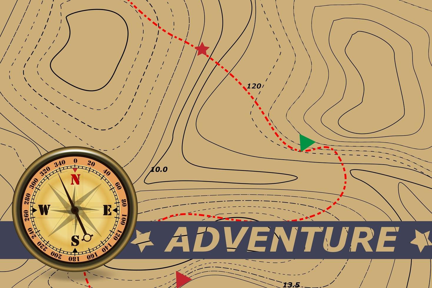 voyager. boussole et carte d'aventure et d'azimut. l'arrière-plan de l'itinéraire sur la carte de contour. symbole du tourisme et des voyages. vecteur
