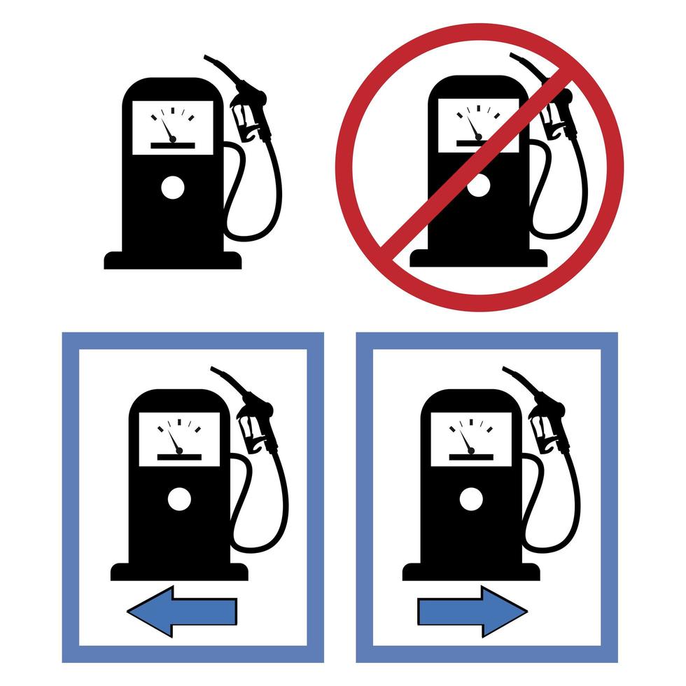 signes de station-service. un ensemble de panneaux d'information pour les directions des stations-service à gauche, à droite, interdiction, étiquette. illustration sur fond blanc vecteur