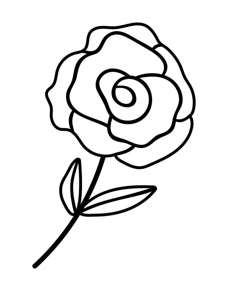 vecteur rose noir et blanc. symbole de contour de saint valentin. icône de ligne de plante mignonne. illustration de fleur ludique ou page à colorier