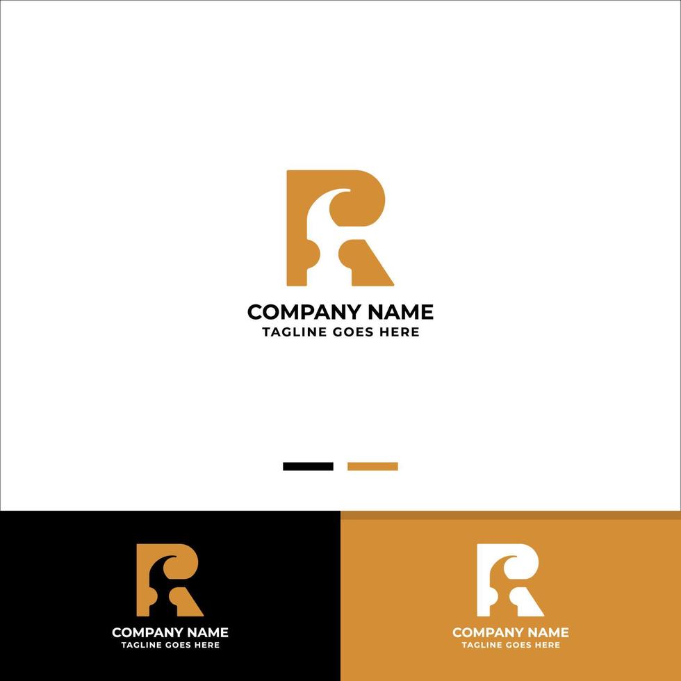 lettre simple r avec logo de marteau de remodelage vecteur