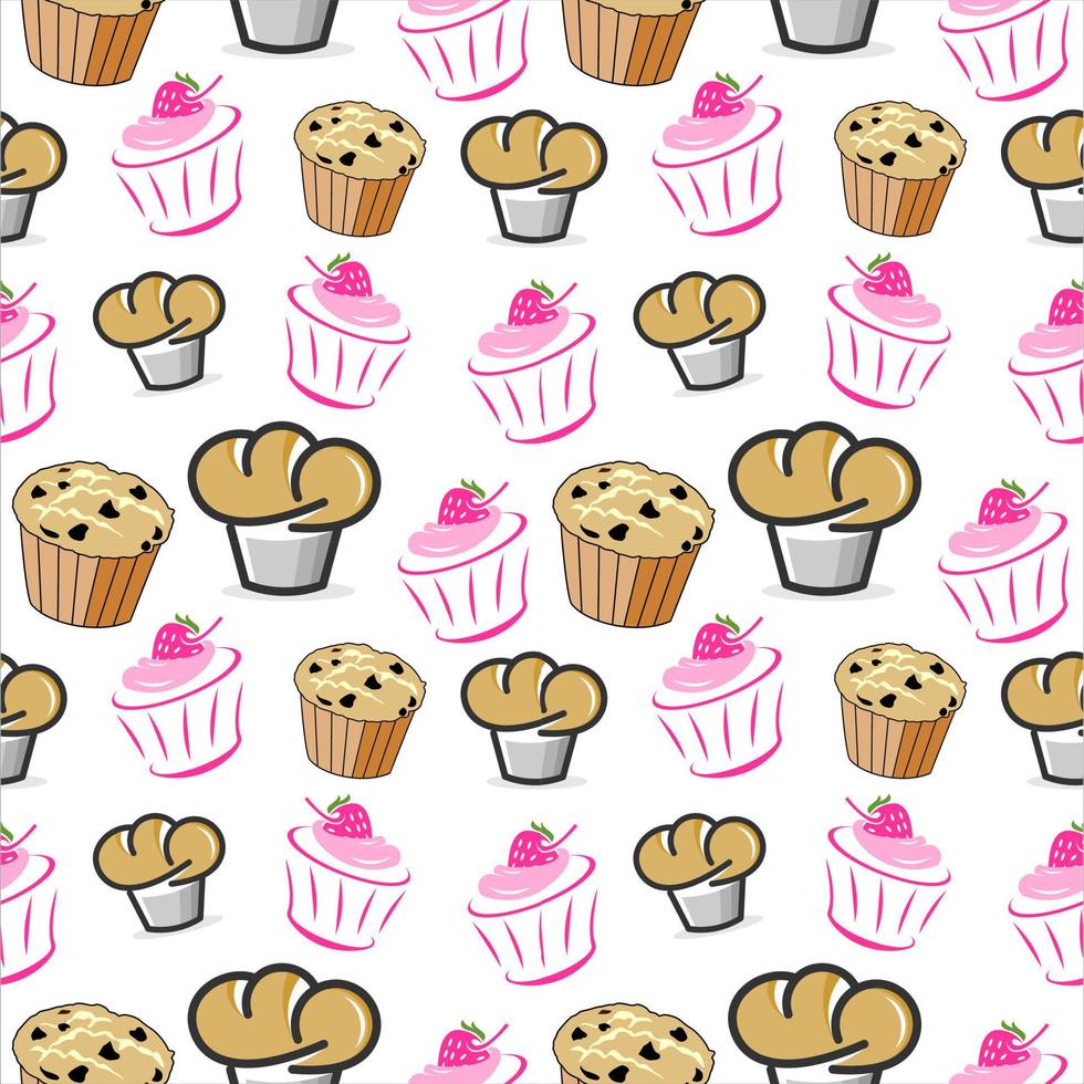 modèle sans couture de dessin animé muffin et cupcake vecteur