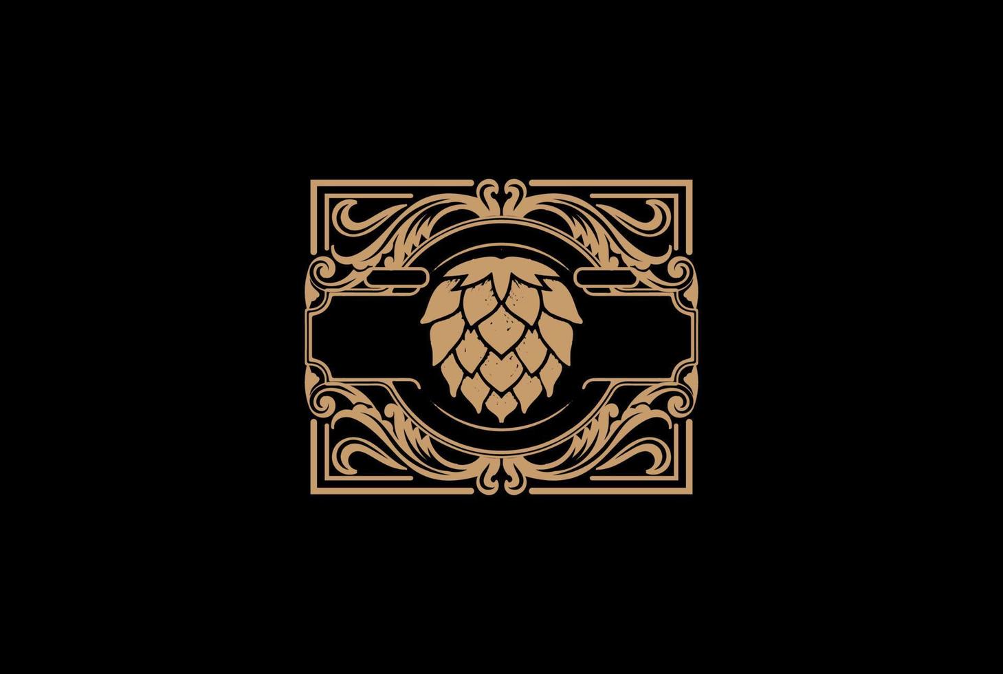 vieux houblon vert vintage pour la bière artisanale, le brassage ou le vecteur de conception de logo d'étiquette de brasserie