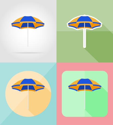 plage couleur parapluie icônes plates vector illustration