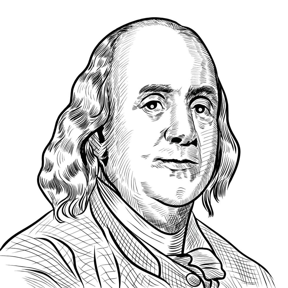 Surakarta Indonésie - 13 décembre 2021 - Benjamin Franklin illustration sur fond blanc vecteur