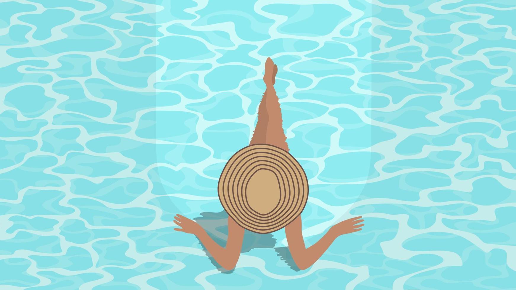 femme au chapeau élégant s'asseoir dans la piscine. vecteur