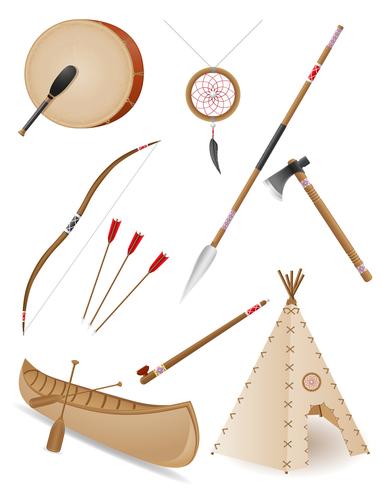 set d&#39;icônes objets amérindiens vector illustration