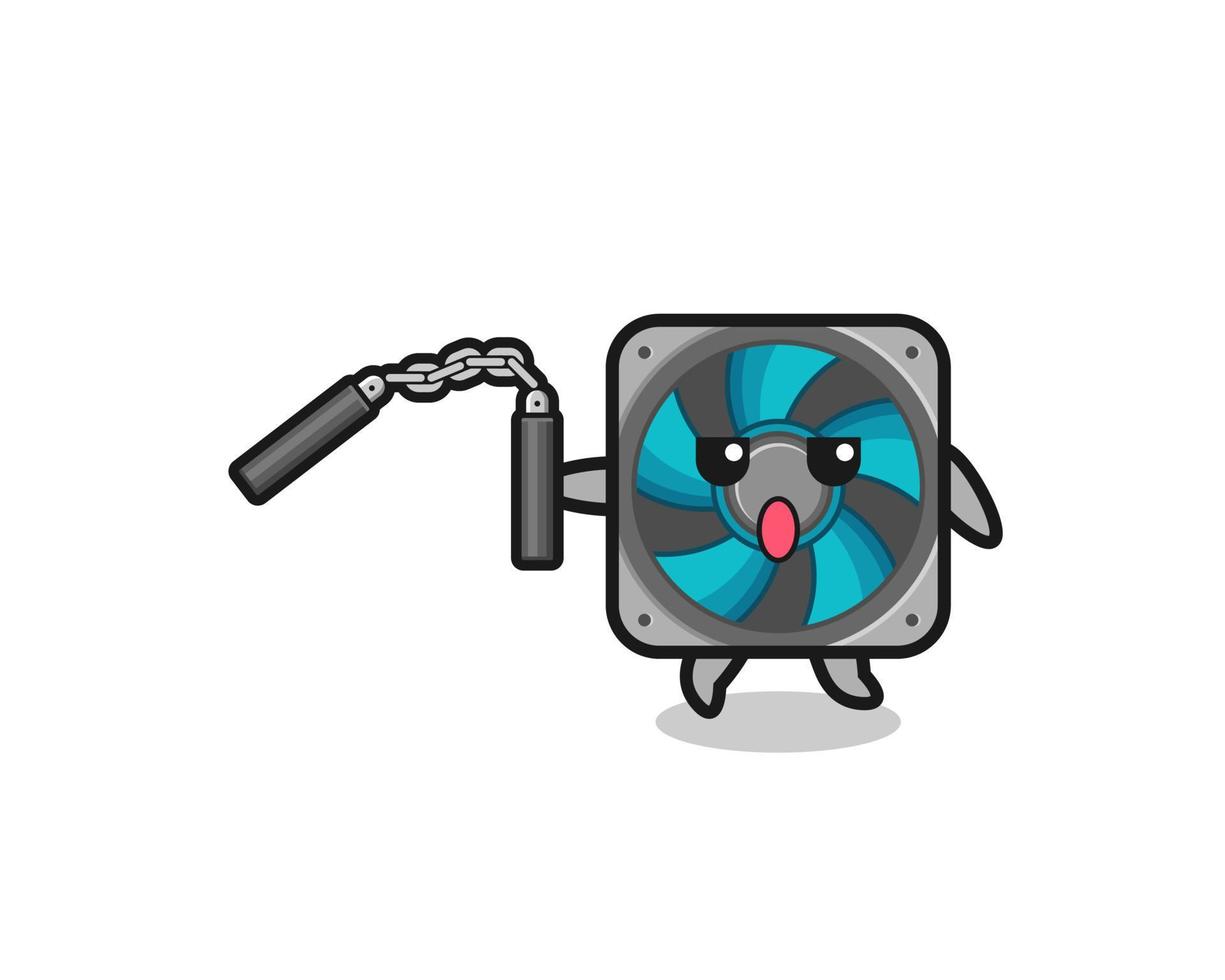 dessin animé de ventilateur d'ordinateur utilisant le nunchaku vecteur