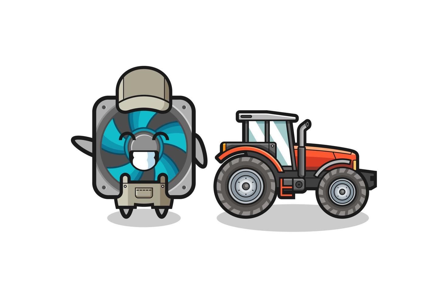la mascotte d'agriculteur de fan d'ordinateur se tenant à côté d'un tracteur vecteur