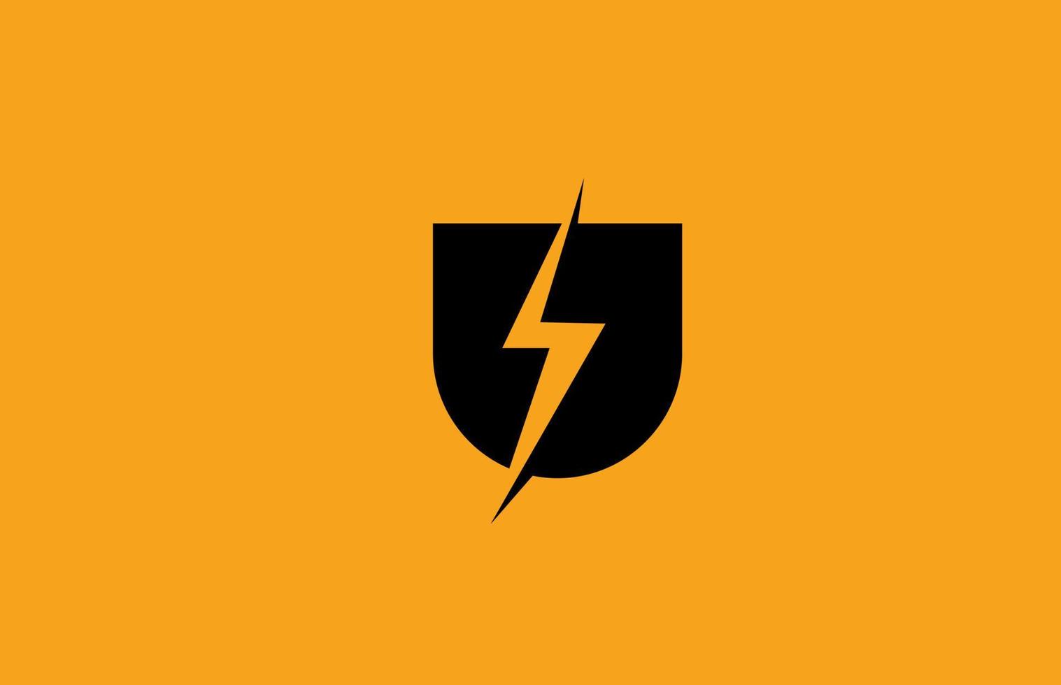 u icône du logo lettre alphabet jaune noir. conception d'éclairage électrique pour les entreprises d'électricité ou d'énergie vecteur