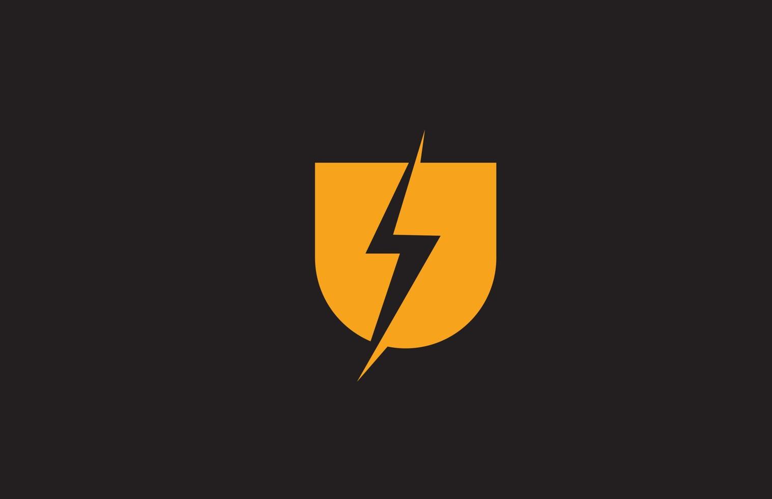 u icône du logo lettre alphabet noir jaune. conception d'éclairage électrique pour les entreprises d'électricité ou d'énergie vecteur
