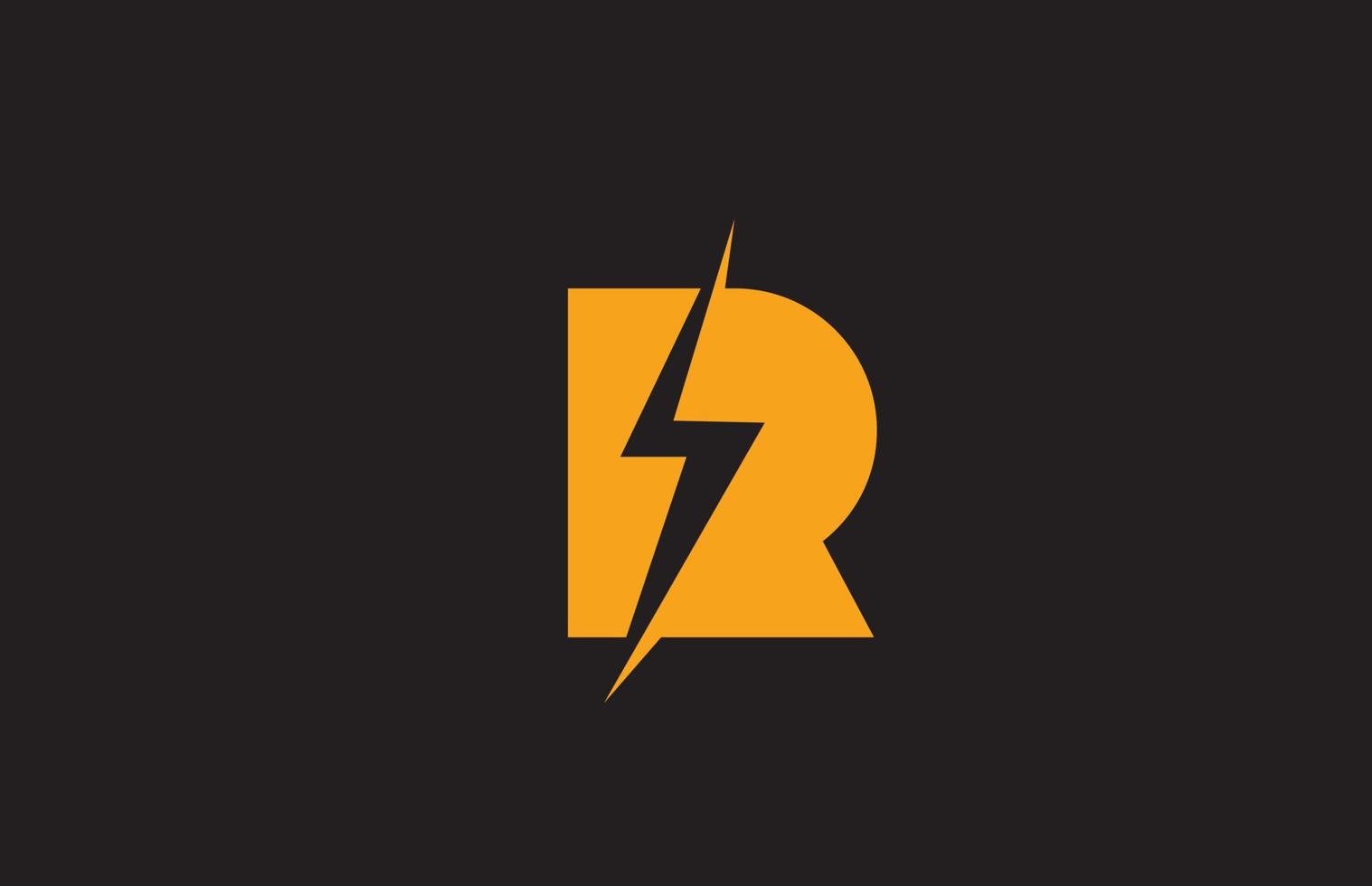 r icône du logo lettre alphabet noir jaune. conception d'éclairage électrique pour les entreprises d'électricité ou d'énergie vecteur
