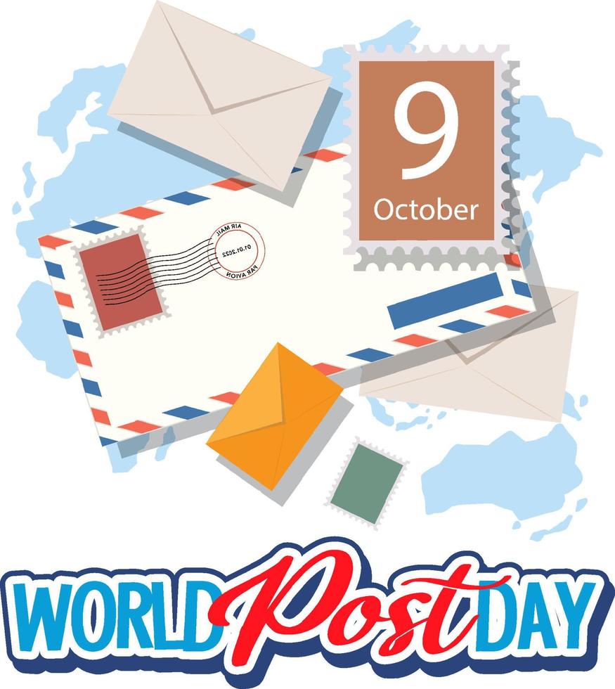 bannière de la journée mondiale de la poste avec des enveloppes vecteur