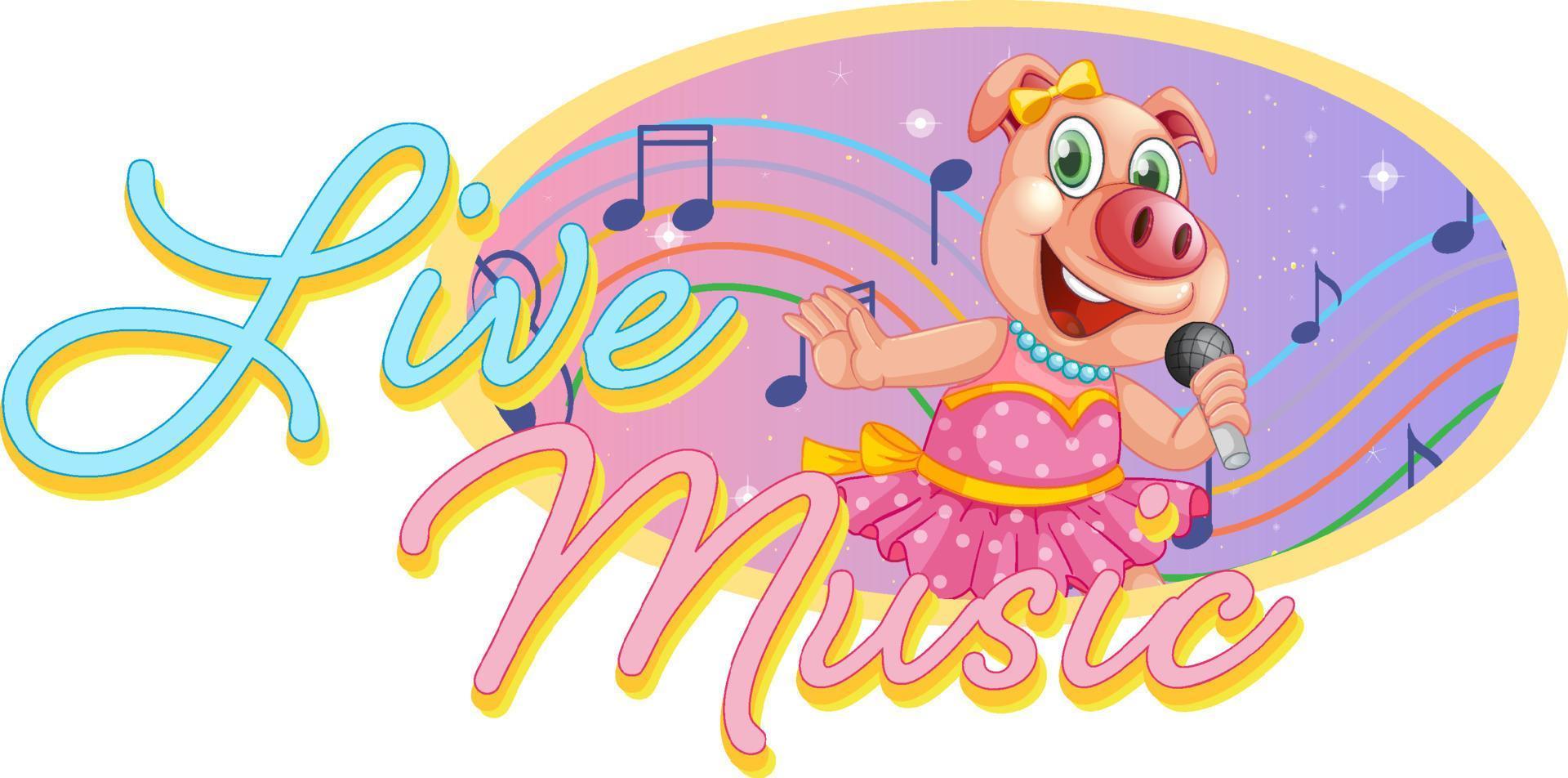 logo de musique live avec petit cochon chantant vecteur