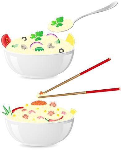 riz italien et asiatique avec des légumes vector illustration