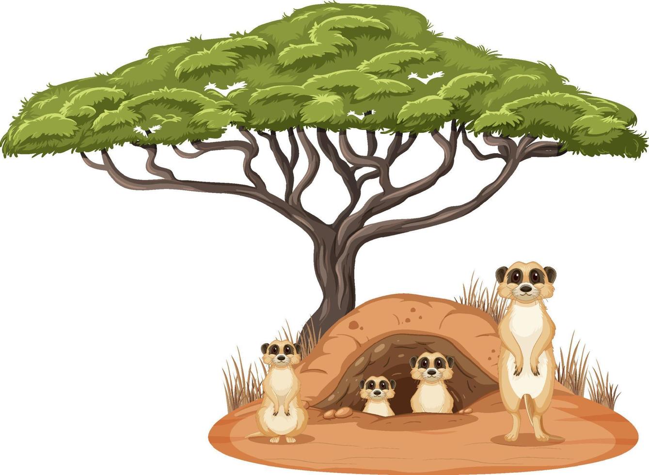 famille suricate en style cartoon vecteur