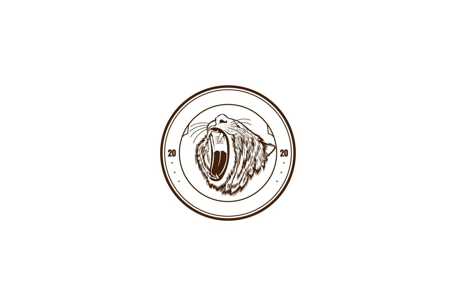 vieux classique rugissant en colère tête de tigre insigne emblème étiquette timbre logo design vecteur