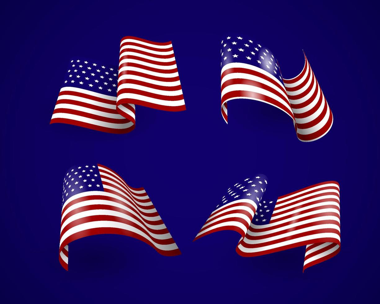 ensemble de 3d réalistes agitant le drapeau des États-Unis d'Amérique vecteur