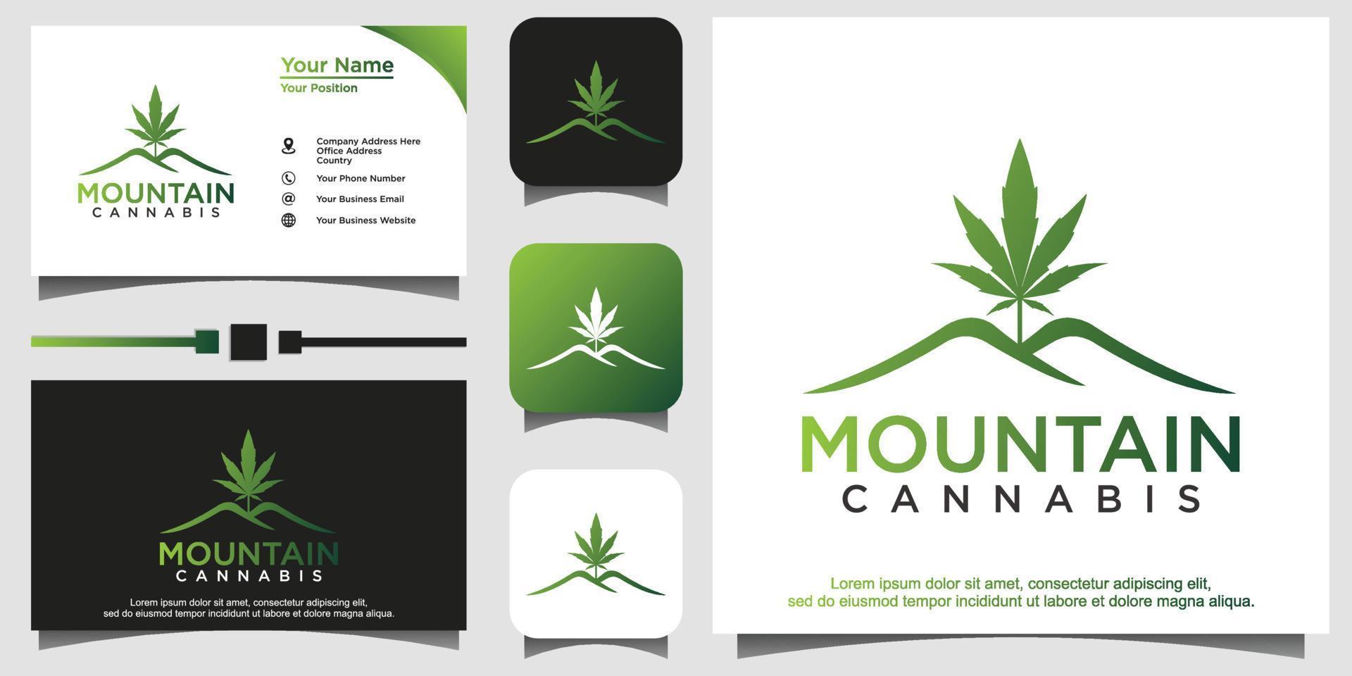 logo de montagne de feuille de chanvre de pot de cannabis vecteur