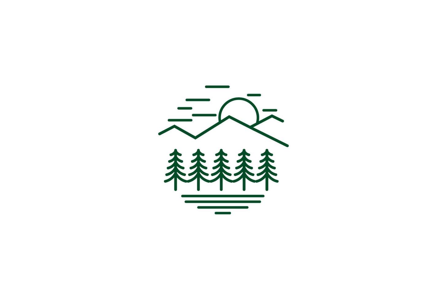 vintage rétro pin de montagne épinette cèdre conifère cyprès forêt à feuilles persistantes lac rivière ruisseau conception de logo vecteur