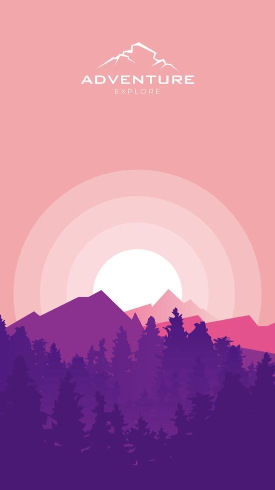 illustration vectorielle de beau paysage de montagne avec espace de copie et lever de soleil chaud et paisible sur les montagnes vecteur