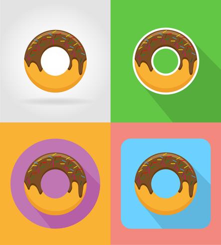 icônes plat de restauration rapide beignet avec l&#39;illustration vectorielle ombre vecteur