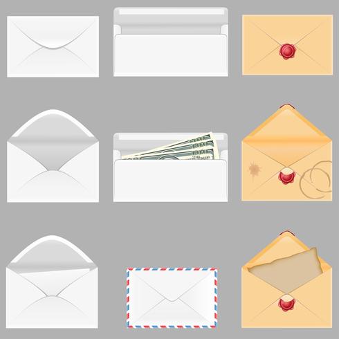 définir des icônes papier enveloppes vector illustration