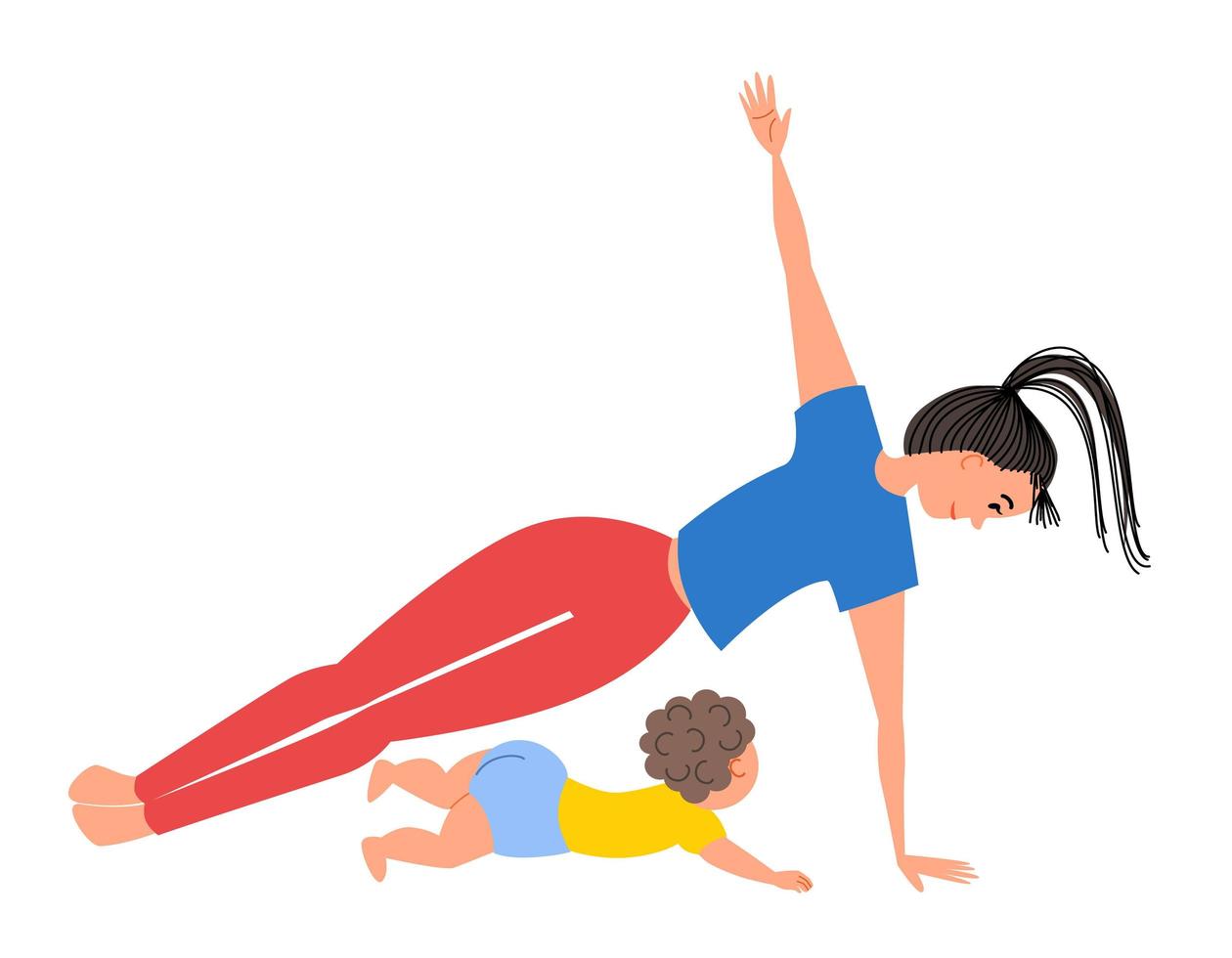 maman et son fils font du yoga, font une pose de planche latérale sur un bras et une jambe. vecteur