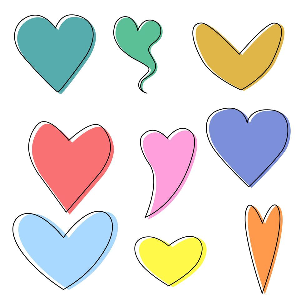 ensemble de coeurs. le symbole de la Saint-Valentin est le jour. icônes multicolores. vecteur