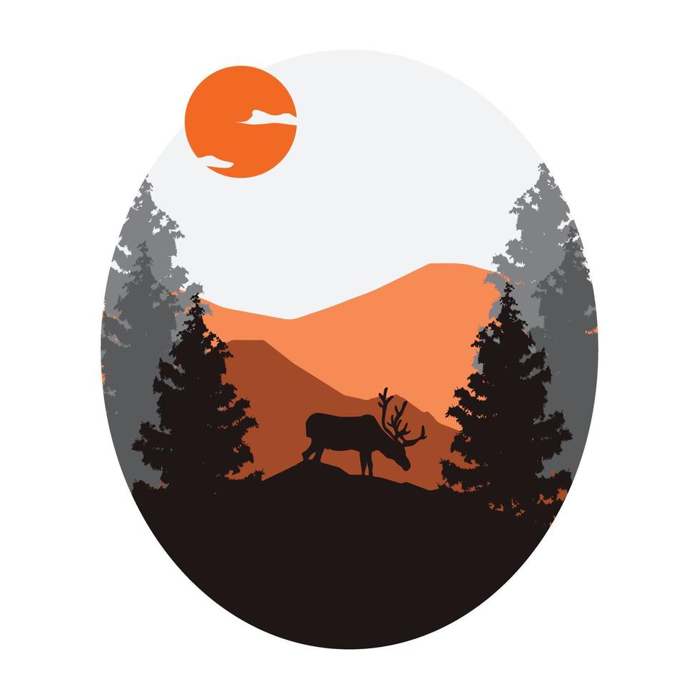 illustration vectorielle une forêt avec un paysage de cerfs de nature sauvage. vecteur