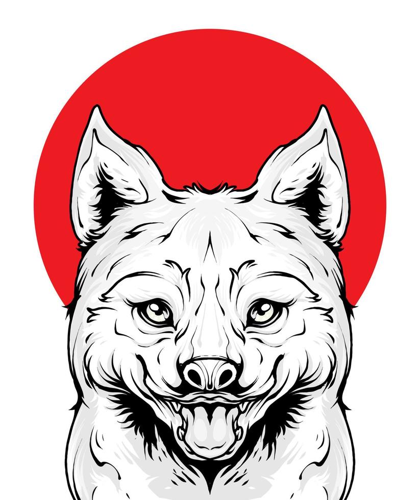 chien husky sur la lune rouge du japon vecteur