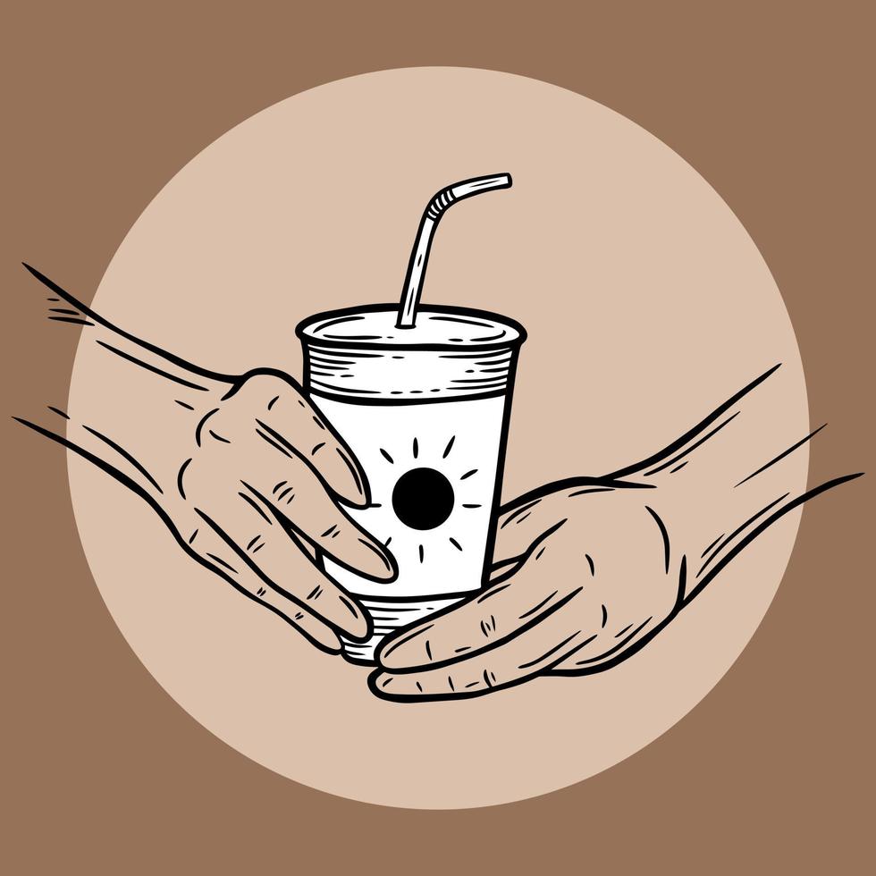 dessinés à la main tenir café crème boisson dessert boutique verre tasse menu café restaurants illustration vecteur