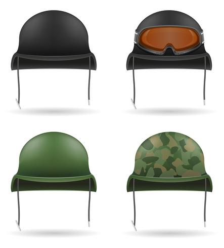 définir des icônes casques militaires vector illustration