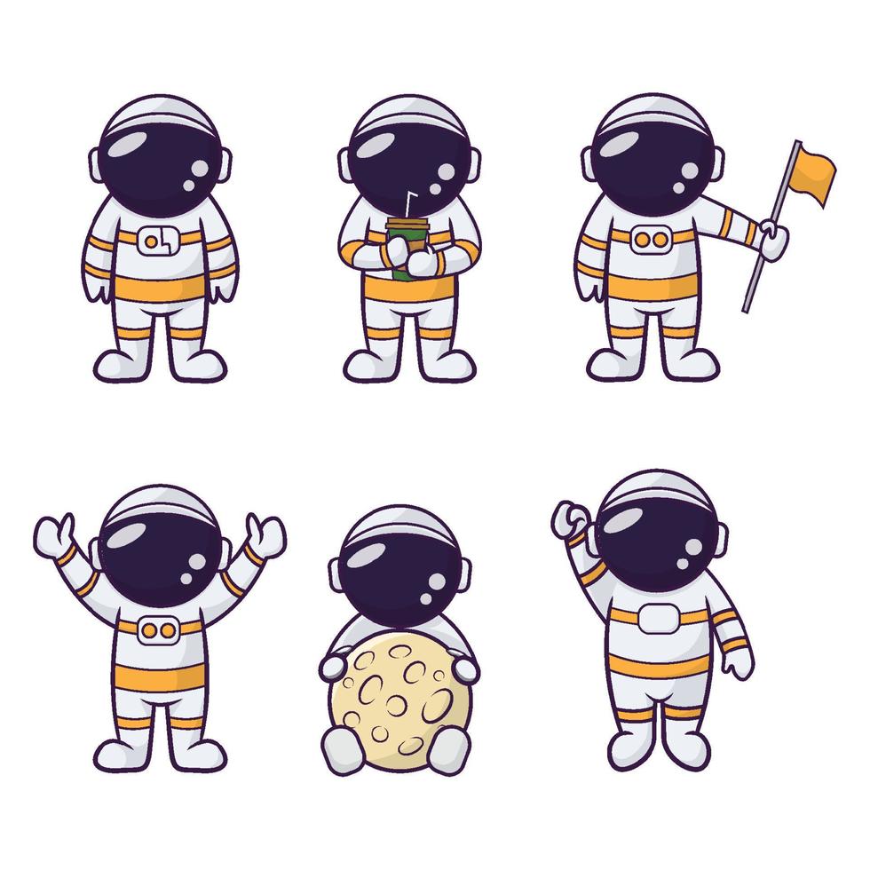 astronaute mignon avec des poses différentes vecteur