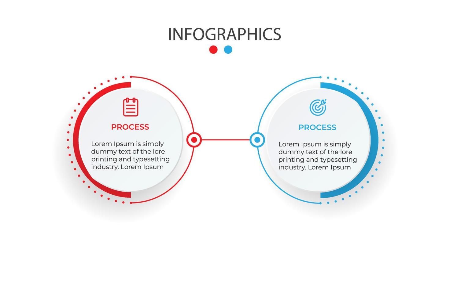 modèle d'infographie vectorielle avec étiquette en papier 3d, cercles intégrés. concept d'entreprise avec 2 options. pour le contenu, le diagramme, l'organigramme, les étapes, les pièces, l'infographie de la chronologie. vecteur