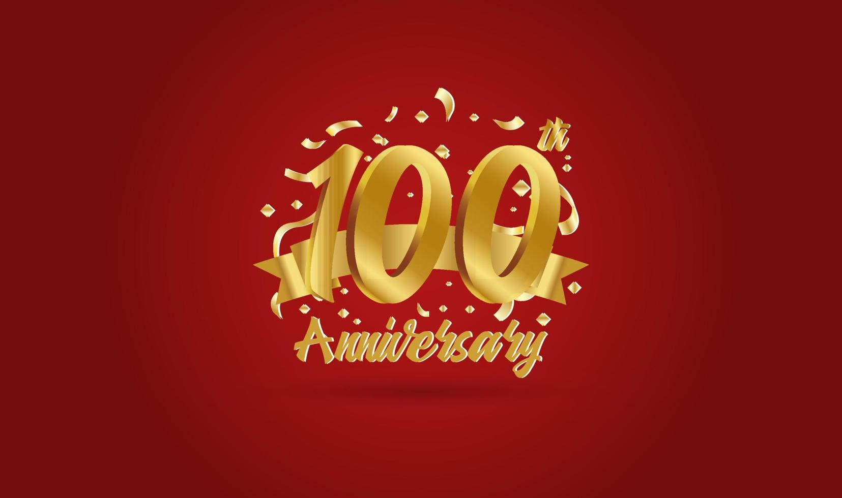 célébration d'anniversaire avec le 100e chiffre en or et avec les mots célébration de l'anniversaire d'or. vecteur