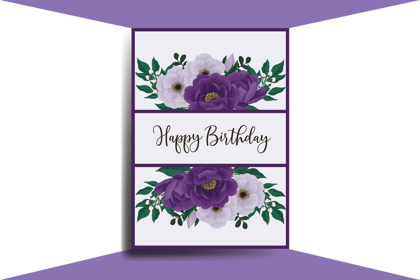 carte de voeux carte d'anniversaire aquarelle numérique modèle de conception de fleur de pivoine violette dessinée à la main vecteur