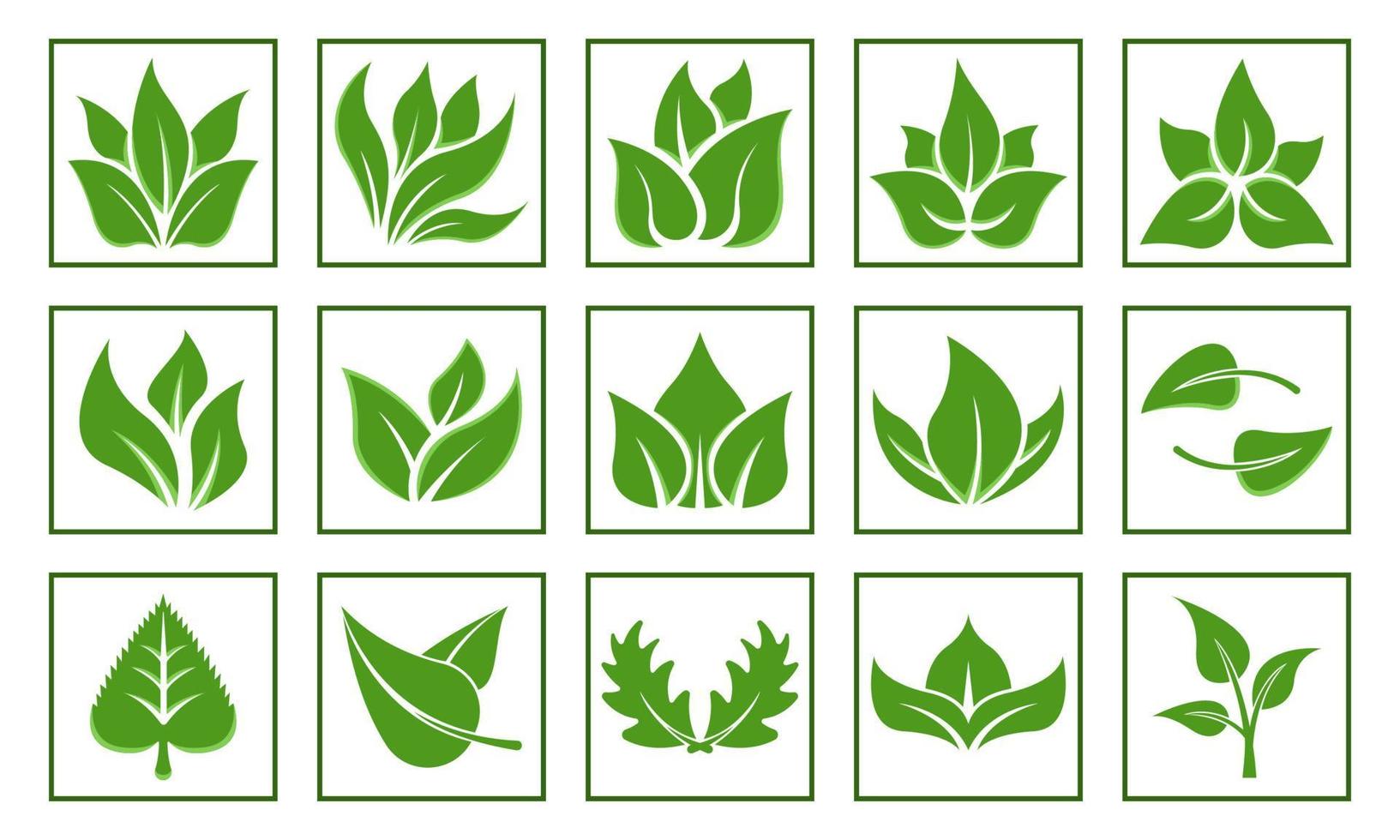 définir le style de dessin animé plat logo feuilles vertes vecteur