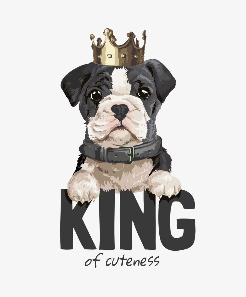 slogan du roi de la gentillesse avec un chien mignon portant une illustration de la couronne d'or vecteur