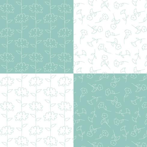 motifs floraux botaniques aqua bleu vert et blanc vecteur