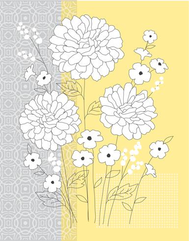placement graphique vectoriel floral gris jaune